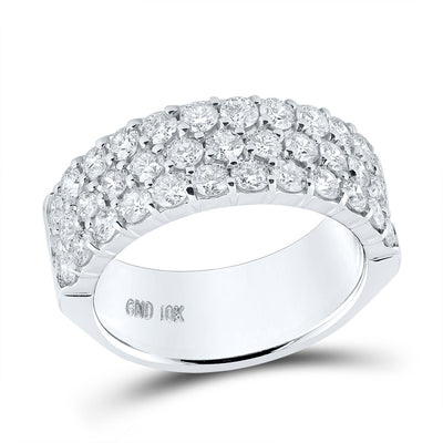 14kt White Gold Womens Round Pave-set Diamond Triple Row Wedding Band 2 Cttw