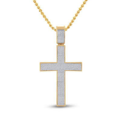 10kt Yellow Gold Mens Round Diamond Cross Charm Pendant 1 Cttw