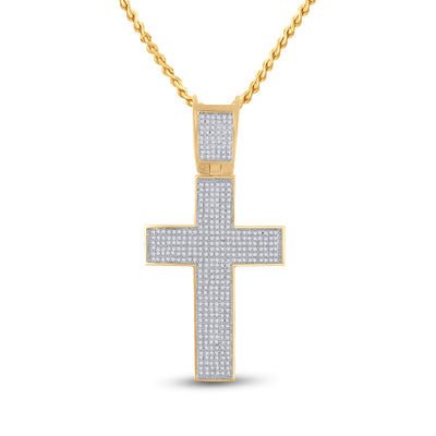 10kt Yellow Gold Mens Round Diamond Cross Charm Pendant 1 Cttw