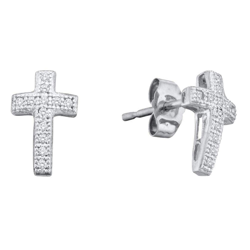 Sterling Silver Womens Round Diamond Cross Earrings 1/10 Cttw