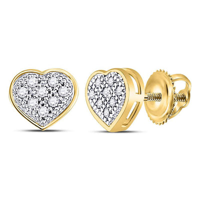 Yellow-tone Sterling Silver Womens Round Diamond Heart Earrings 1/20 Cttw