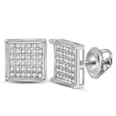 Sterling Silver Womens Round Diamond Square Cluster Earrings 1/4 Cttw