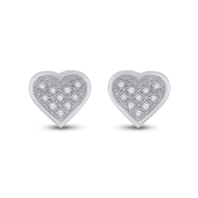 Sterling Silver Womens Round Diamond Heart Earrings 1/20 Cttw