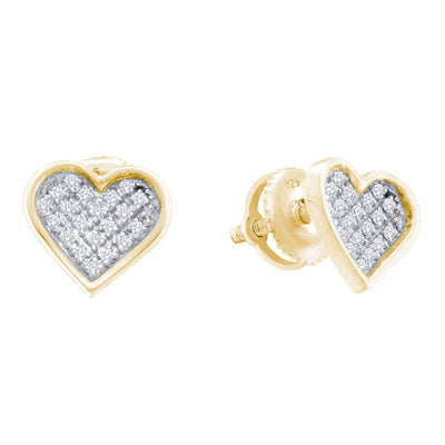 Yellow-tone Sterling Silver Womens Round Diamond Heart Earrings 1/10 Cttw