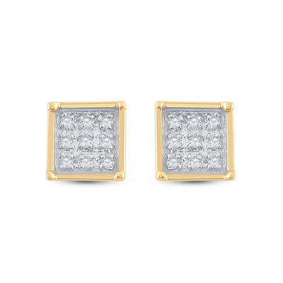 Yellow-tone Sterling Silver Womens Round Diamond Square Earrings 1/20 Cttw