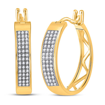 10kt Yellow Gold Womens Round Diamond Triple Row Hoop Earrings 1/4 Cttw