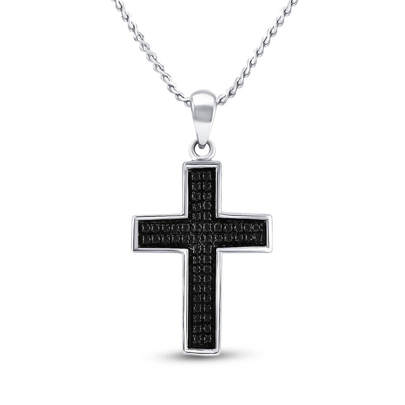 Sterling Silver Mens Round Black Color Enhanced Diamond Cross Charm Pendant 1/6 Cttw