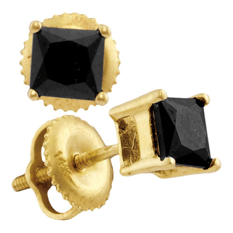 14kt Yellow Gold Womens Princess Black Color Enhanced Diamond Stud Earrings 1 Cttw