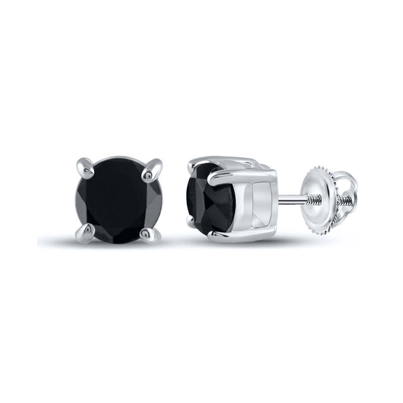 14kt White Gold Womens Round Black Color Enhanced Diamond Stud Earrings 1-1/2 Cttw