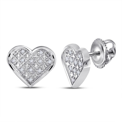 Sterling Silver Womens Round Diamond Heart Earrings 1/20 Cttw