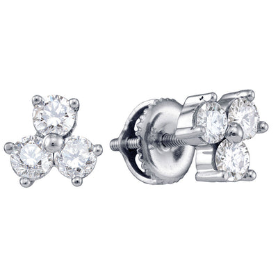 14kt White Gold Womens Round Diamond 3-stone Earrings 3/4 Cttw