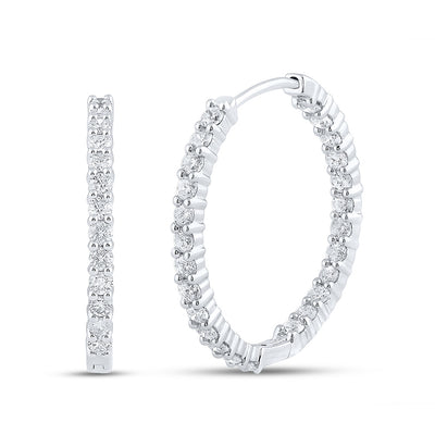 14kt White Gold Womens Round Diamond Inside Outside Hoop Earrings 3 Cttw