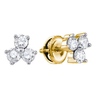 14kt Yellow Gold Womens Round Diamond 3-stone Earrings 3/4 Cttw