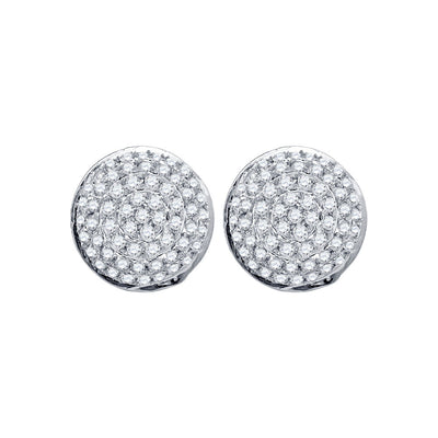 10kt White Gold Mens Round Diamond Cluster Earrings 1/5 Cttw