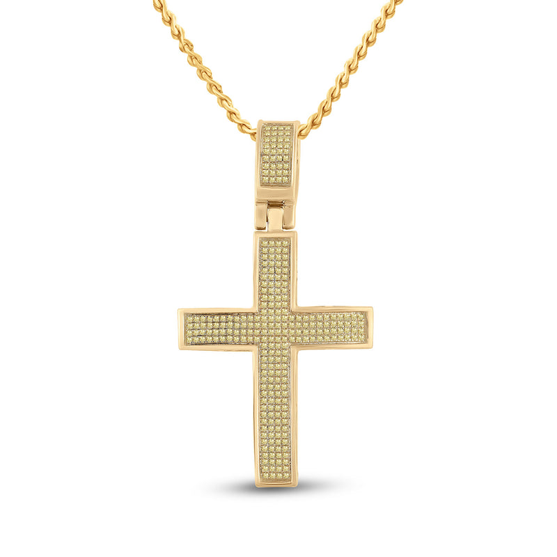 10kt Yellow Gold Mens Round Yellow Color Enhanced Diamond Cross Charm Pendant 1/2 Cttw