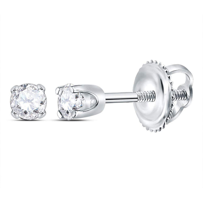 14kt White Gold Womens Round Diamond Solitaire Earrings 1/20 Cttw