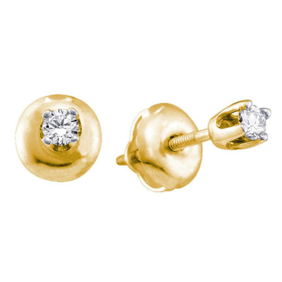 14kt Yellow Gold Womens Round Diamond Solitaire Earrings 1/20 Cttw