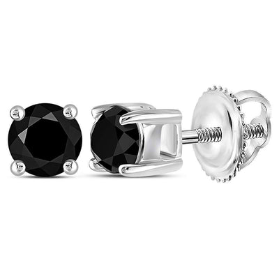 Sterling Silver Womens Round Black Color Enhanced Diamond Solitaire Earrings 1/2 Cttw