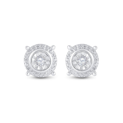 Sterling Silver Womens Round Diamond Stud Earrings 1/10 Cttw