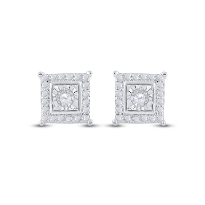 Sterling Silver Womens Round Diamond Solitaire Square Stud Earrings 1/10 Cttw