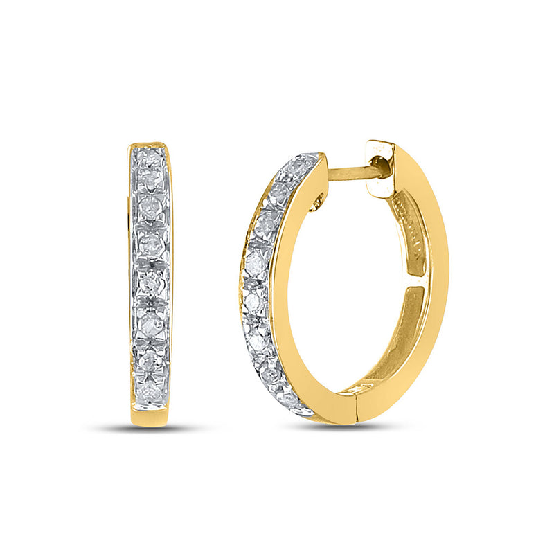 10kt Yellow Gold Womens Round Diamond Single Row Hoop Earrings 1/8 Cttw