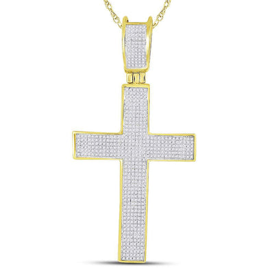 10kt Yellow Gold Mens Round Diamond Cross Charm Pendant 1 Cttw