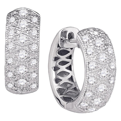 14kt White Gold Womens Round Diamond Hoop Huggie Earrings 7/8 Cttw