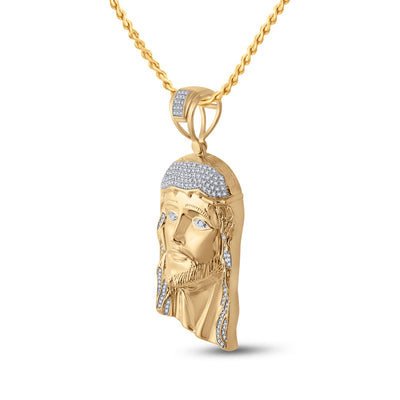 Yellow-tone Sterling Silver Mens Round Diamond Jesus Face Charm Pendant 1/2 Cttw