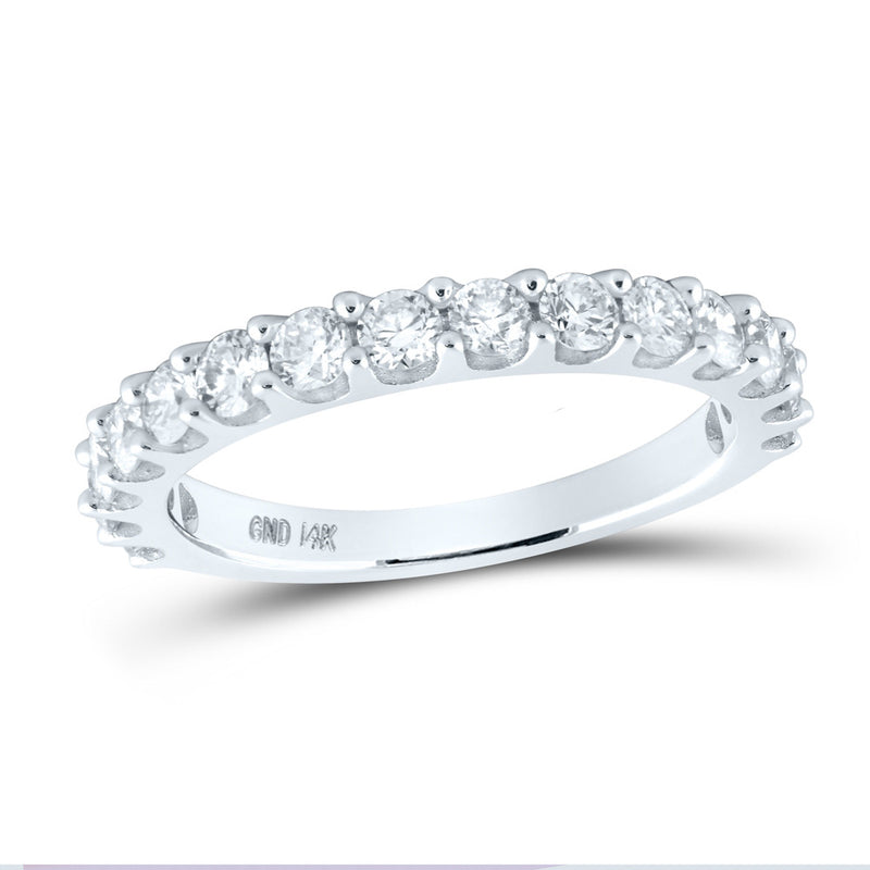 14kt White Gold Womens Round Pave-set Diamond Single Row Wedding Band 1 Cttw