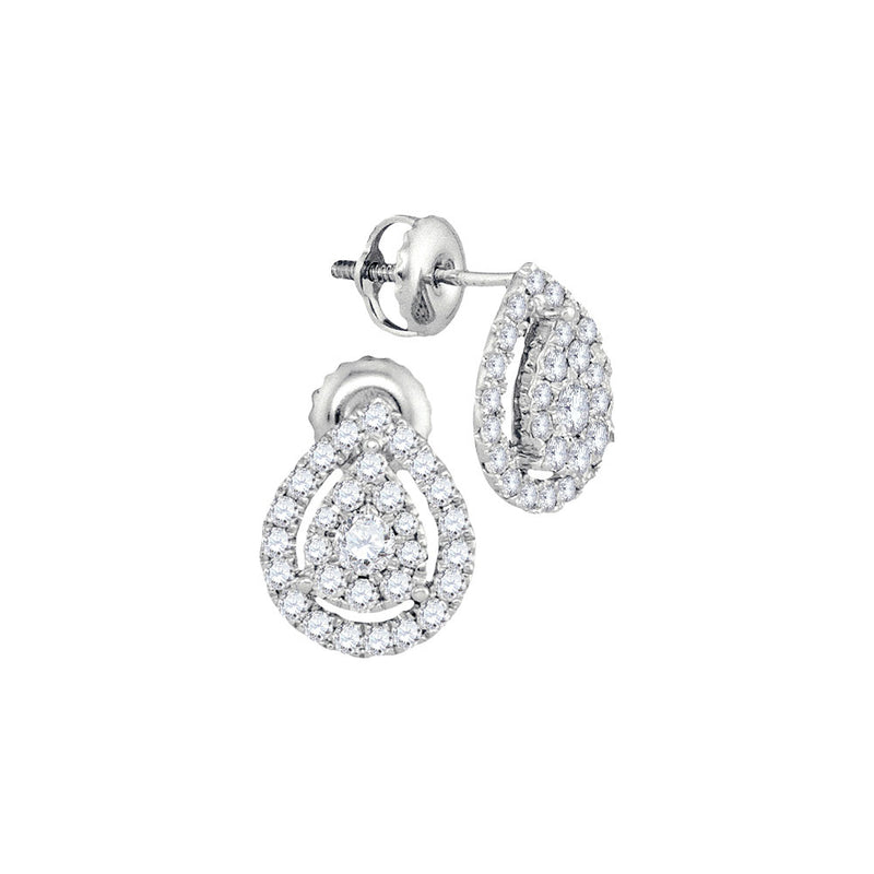 14kt White Gold Womens Round Diamond Teardrop Stud Earrings 3/4 Cttw