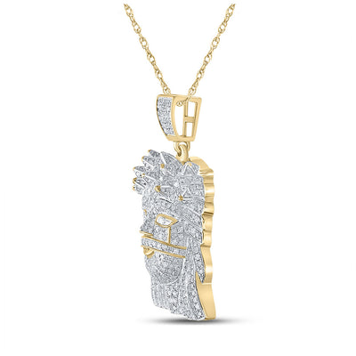 Yellow-tone Sterling Silver Mens Round Diamond Jesus Face Charm Pendant 1-3/4 Cttw
