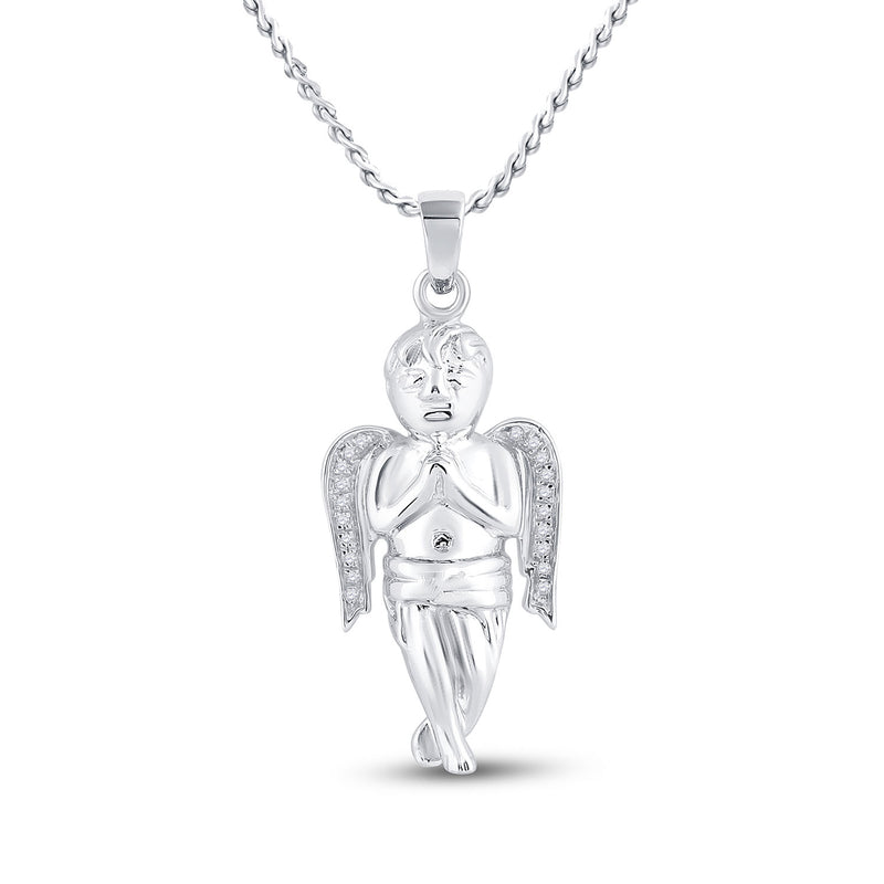 Sterling Silver Mens Round Diamond Angel Angel Cherub Charm Pendant 1/20 Cttw