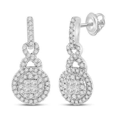 14kt White Gold Womens Princess Diamond Dangle Earrings 1/2 Cttw