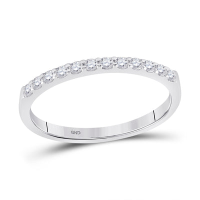 14kt White Gold Womens Round Pave-set Diamond Single Row Wedding Band 1/4 Cttw